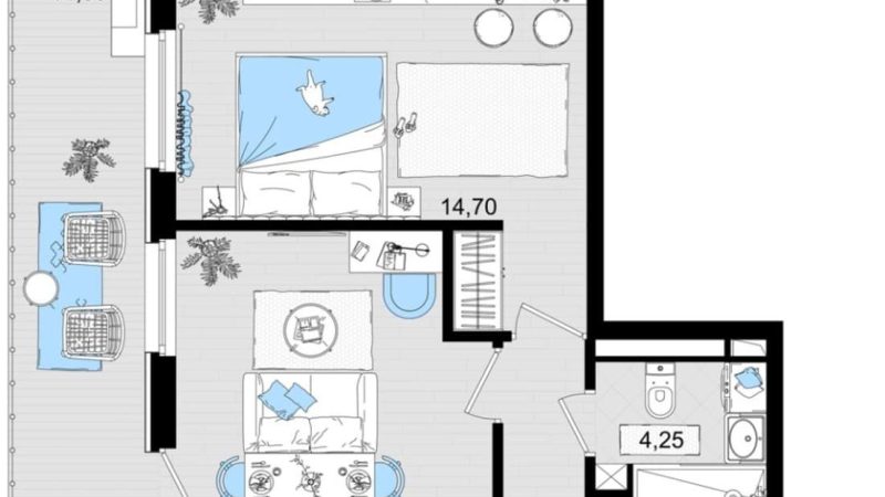 Продаются 1-комнатные апартаменты от застройщика, 63.17 м², Анапа, шоссе Симферопольское, Корпус                                                     2