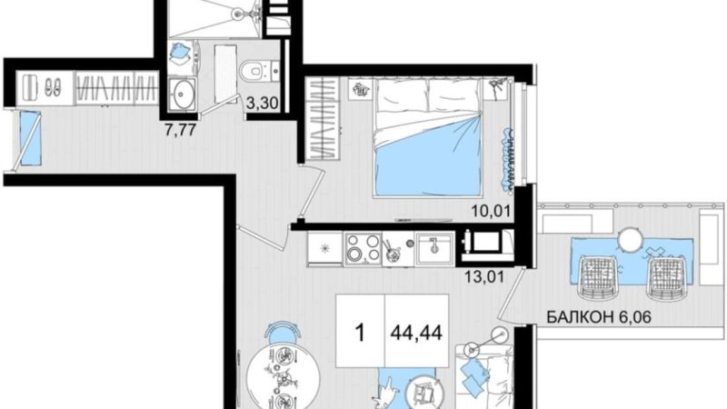 Продам 1-комнатные апартаменты от застройщика, 43.58 м², Анапа, шоссе Симферопольское, Корпус                                                     2