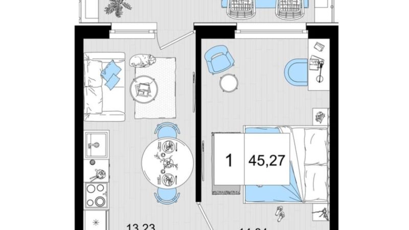 Продаем 1-комнатные апартаменты от застройщика, 43.99 м², Анапа, шоссе Симферопольское, Корпус                                                     2
