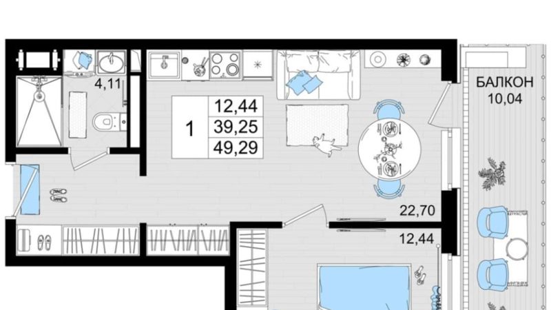 Продаем 1-комнатные апартаменты от застройщика, 47.96 м², Анапа, шоссе Симферопольское, Корпус                                                     3