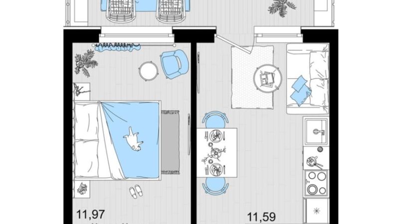 Продажа 1-комнатных апартаментов от застройщика, 44.73 м², Анапа, шоссе Симферопольское, Корпус                                                     2