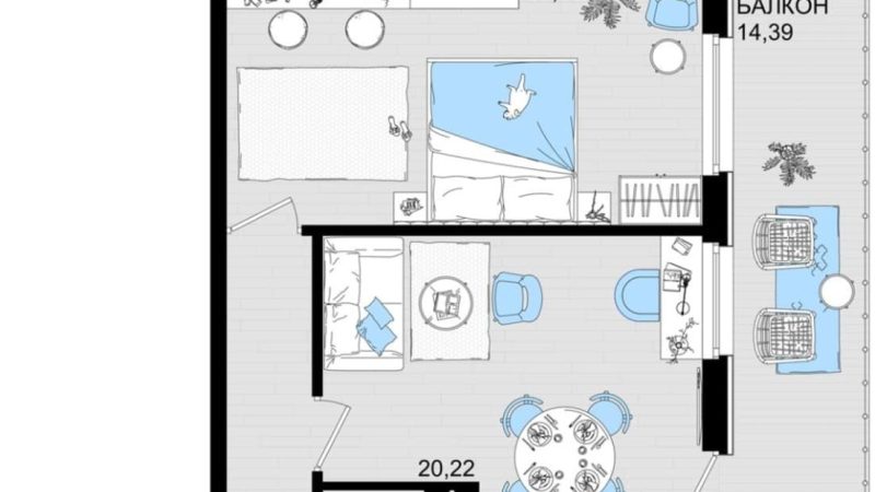 Продажа 1-комнатных апартаментов от застройщика, 64.1 м², Анапа, шоссе Симферопольское, Корпус                                                     2